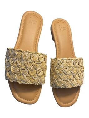 A New Day Natural Woven Raffia Slide Sandals Memory Foam Size 9 NWT Boho Summer